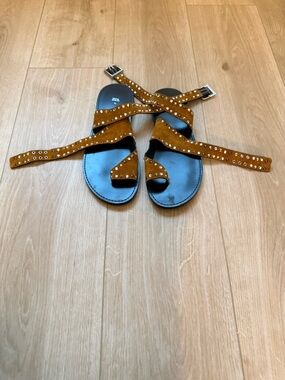 Zara Tan Suede Studded Wrap Sandals